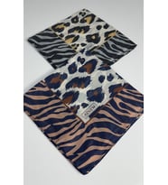 İndia Leopar Desen 2'li  Eşarp -6294 (Sarı-Lacivert)