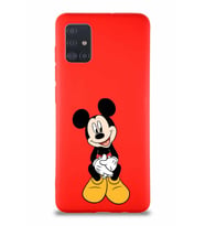 Samsung Galaxy M31S Soft Premier Kapak Mickey Mouse-A Tasarımlı Silikon Kılıf - Kırmızı (Şeffaf)