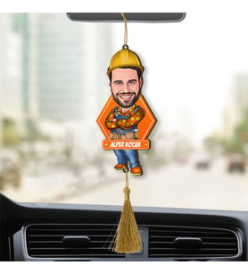 Kişiye Özel Bahçıvan Karikatürlü Ahşap Dikiz Ayna Araba Süsü