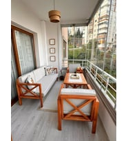 Ahşap Bahçe Balkon Takımı – 3’lü Koltuk + 2 Tekli + Masa I Lüks Minderli