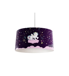 MEKTA HOME BEBEK VE ÇOCUK ODASI Pembe Bulut Üzerinde Unicorn Desenli Mor Avize
