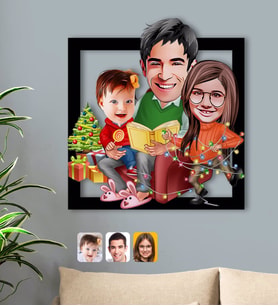 BK Gift Kişiye Özel Yeni Yıl Aile Karikatürlü 3D Ahşap Tablo-2