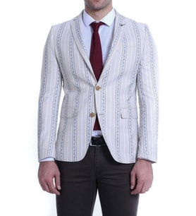 Çizgili Bej Slim Fit Ceket - Wessi (Taba)