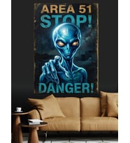 Area 51 Danger Uzaylı Uyarı Dekoratif Kanvas - Mdf Ahşap Tablo