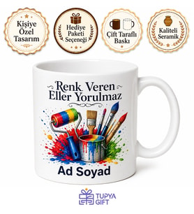 İsimli Boya Rulosu Desenli Boyacı Kupası Kişiye Özel Baskılı Hediye Bardak