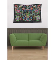 İşleme Çiçek Desenler Leke Tutmaz Kadife Dokulu Kumaş Duvar Örtüsü Duvar Halısı Tapestry (Siyah)