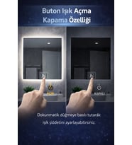 Digital Hayat Kare Ayna Dokunmatik Dimli Ledli Beyaz Günışığı Amber Mavi Kırmızı RGB Banyo Makyaj Aynası 50-80CM