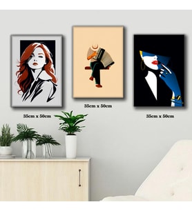 Kadın portre, akordeon çalan adam tablosu 3 adet 35cmx50cm kumaş baskılı canvas tablo