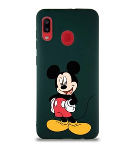 Samsung Galaxy A30 Soft Premier Kapak Mickey Mouse-E Tasarımlı Silikon Kılıf - Yeşil (Şeffaf)