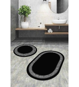 Siyah Çerçeve Temalı Oval Banyo Klozet Paspas Seti BS076