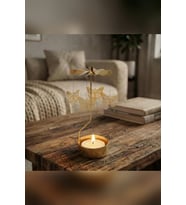 Dönen Mumluk Kelebek Figürlü Altın Metal Tealight Mum Tutucu Dekoratif Hediye 15 cm