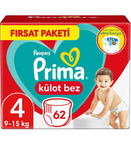 Prima Külot Bebek Bezi Beden:4 (9-15Kg) Maxi 62 Adet Fırsat Pk