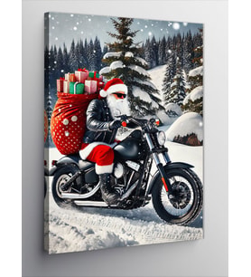 Kanvas Tablo Kardan Adamlı Noel Baba Ve Motorsiklet