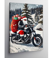 Kanvas Tablo Kardan Adamlı Noel Baba Ve Motorsiklet