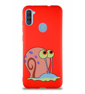 Samsung Galaxy A11 Soft Premier Kapak Salyangoz Gary Tasarımlı Silikon Kılıf - Kırmızı (Şeffaf)
