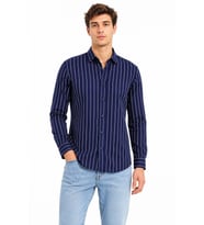 Erkek Spor Silim Fit Çizgili Yazlık Gömlek BGL-ST05380