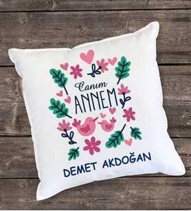 Canım Annem Çiçekli Yastık (Beyaz)