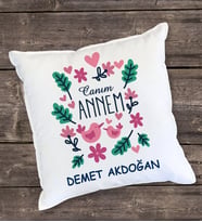 Canım Annem Çiçekli Yastık (Beyaz)