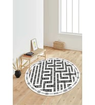 Dijital Baskılı Kaymaz Taban Yıkanabilir Yuvarlak Salon Halısı Koridor Halısı Paspas NDY-HS-527 (Gri)