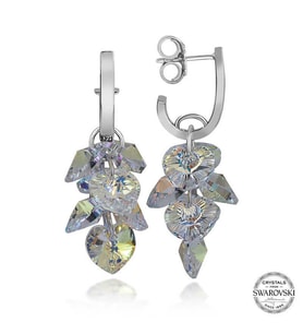 Swarovski Crystal Taşlı Gümüş Kalp Salkım Sallantılı Çivili Kadın Küpe