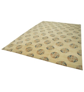 Bej Halı El Dokuma Geometrik Desenli Modern Stil Salon Halısı Dekoratif Vintage Eskitme
