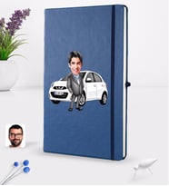 BK Gift Kişiye Özel Plakalı Erkek Nissan Micra Karikatürlü Lacivert Termo Deri Defter 16x24cm Model 1