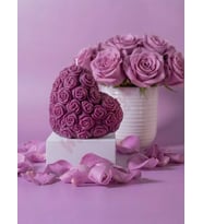 Mumelia Candles Gül Desenli Kalp - Doğal Soya Dekoratif Mum - Mor