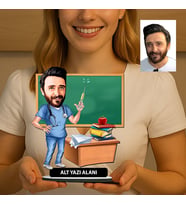 Kişiye Özel Öğretmen Karikatürlü 18 cm MDF Masaüstü Biblo - Öğretmen Hediyesi Öğretmene Özel Hediye