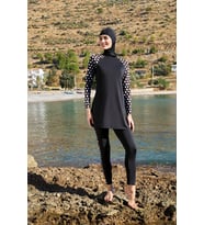 Ruko Maio 23108 Kadın Reglan Kol Micro Kumaş Tam Tesettür Mayo (Siyah)