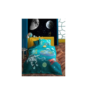 Cottonbox Little Astronaut Turkuaz Tek Kişilik Uyku Seti