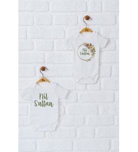 Pia Baby Premium %100 Pamuk İsme Özel Organik Baskılı İkili Set Çıtçıtlı Bebek Body Zıbın Modelleri 5088-17 (Ekru)