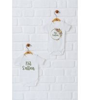 Pia Baby Premium %100 Pamuk İsme Özel Organik Baskılı İkili Set Çıtçıtlı Bebek Body Zıbın Modelleri 5088-17 (Ekru)