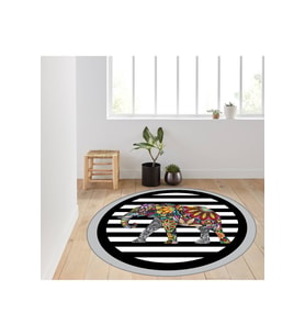 Rovigo Home Dijital Baskı Yıkanabilir Kaymaz Taban Yuvarlak Halı RVG7125 100x100 cm (Gri)