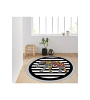 Rovigo Home Dijital Baskı Yıkanabilir Kaymaz Taban Yuvarlak Halı RVG7125 100x100 cm (Gri)