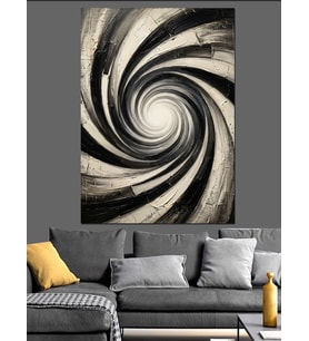 Siyah Beyaz Spiral Girdap Deseni Dekoratif Kanvas - Mdf Ahşap Tablo