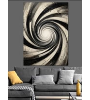 Siyah Beyaz Spiral Girdap Deseni Dekoratif Kanvas - Mdf Ahşap Tablo
