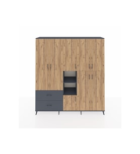 Hyperion Dolap 12 Raflı 2 Çekmeceli Tek Askılı 220x44x243 Antrasit-Çam/Antrasit