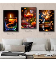 romantik şamdan yanan mum tablosu 3 adet 35cmx50cm kumaş baskılı canvas tablo