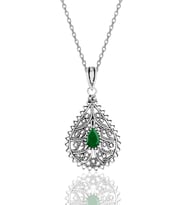 Gümüş kök zümrüt taşlı oksitli telkari işlemeli kolye SGTL11897YESIL