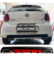 Volkswagen Polo MK5 Difüzör Arka Tampon Eki 2 Egzoz Çıkışlı Kırmızı Lüx Tip