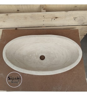 Traverten Tezgah Üstü Oval Lavabo