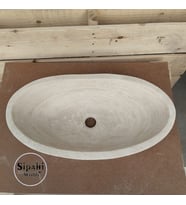 Traverten Tezgah Üstü Oval Lavabo