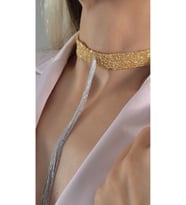 8 Sıralı Zincir Dokuma Sallantılı Vücut Tasma Choker Silver Gold Gümüş Renk El Yapımı Kolye (Gümüş - Altın)
