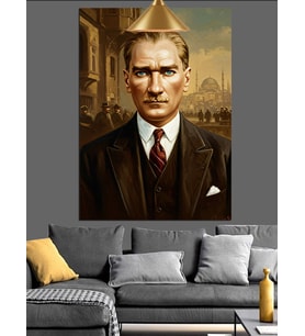 Güçlü Bakışlı Mustafa Kemal Atatürk Portresi Dekoratif Kanvas - Mdf Ahşap Tablo