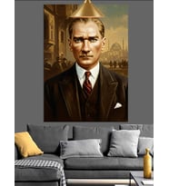 Güçlü Bakışlı Mustafa Kemal Atatürk Portresi Dekoratif Kanvas - Mdf Ahşap Tablo
