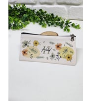 Kişiye Özel İsme Özel Bez Kalemlik Mavi Yaprak ve Renkli Çiçek Desenli Mini Organizer