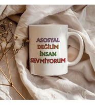 Asosyal Değilim İnsan Sevmiyorum Komik Eğlenceli Sözler Hediyelik Kupa Bardak
