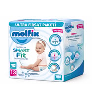 Molfix Premium Smart Fit Bebek Bezi 3 Beden 4-9 KG Midi 188 Adet Ekonomik Ultra Fırsat Pk
