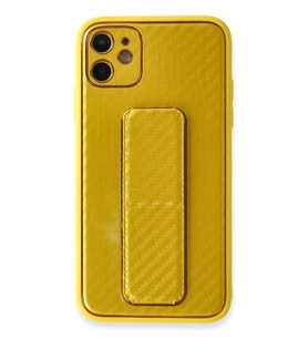 Pilelistore   iPhone 12 Kılıf Coco Karbon Standlı Kapak - Sarı