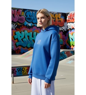Kadın Moda Şık Bol Kapüşonlu Düşük Kol Uzun Geniş Kalıp Nakışlı Kalın İçi Polarlı Örme Sweatshirt